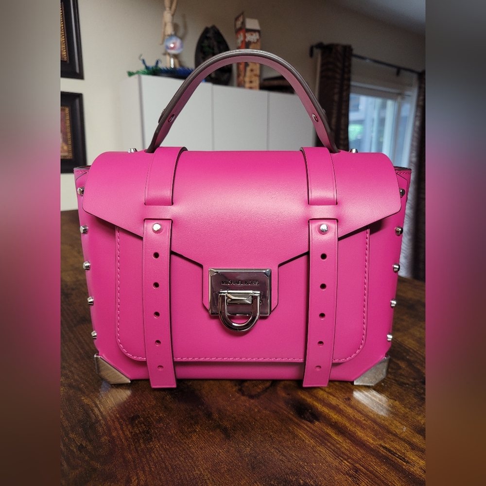 Michael Michael Kors Manhattan Leather Satchel.  Color: Deep Fuschia